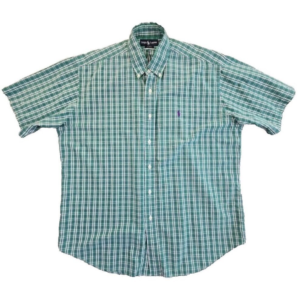 Polo Ralph Lauren‎ Shirt Blake Men's Size Large Green Plaids Purple Pony EUC LN